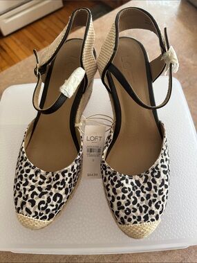 LOFT Leopard Print Espadrille Wedges - Black & Cream